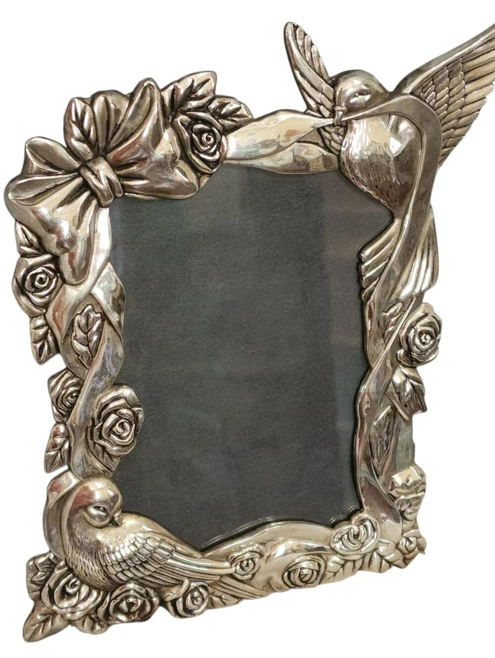 Vtg Internatl Silver Co. - Metal Bird/Rose Picture Frame - insert: 4 1/2 x 6 1/2